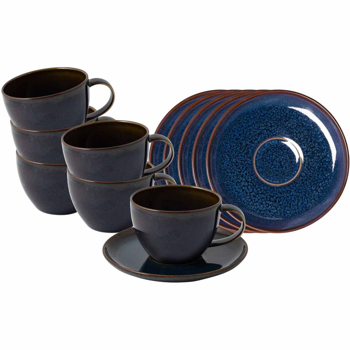 KAFFEETASSEN MIT UNTERTASSEN Crafted Denim 170 ml 12er Set - Blau, Keramik (14.9/8.4/14.9cm) - like.Villeroy & Boch