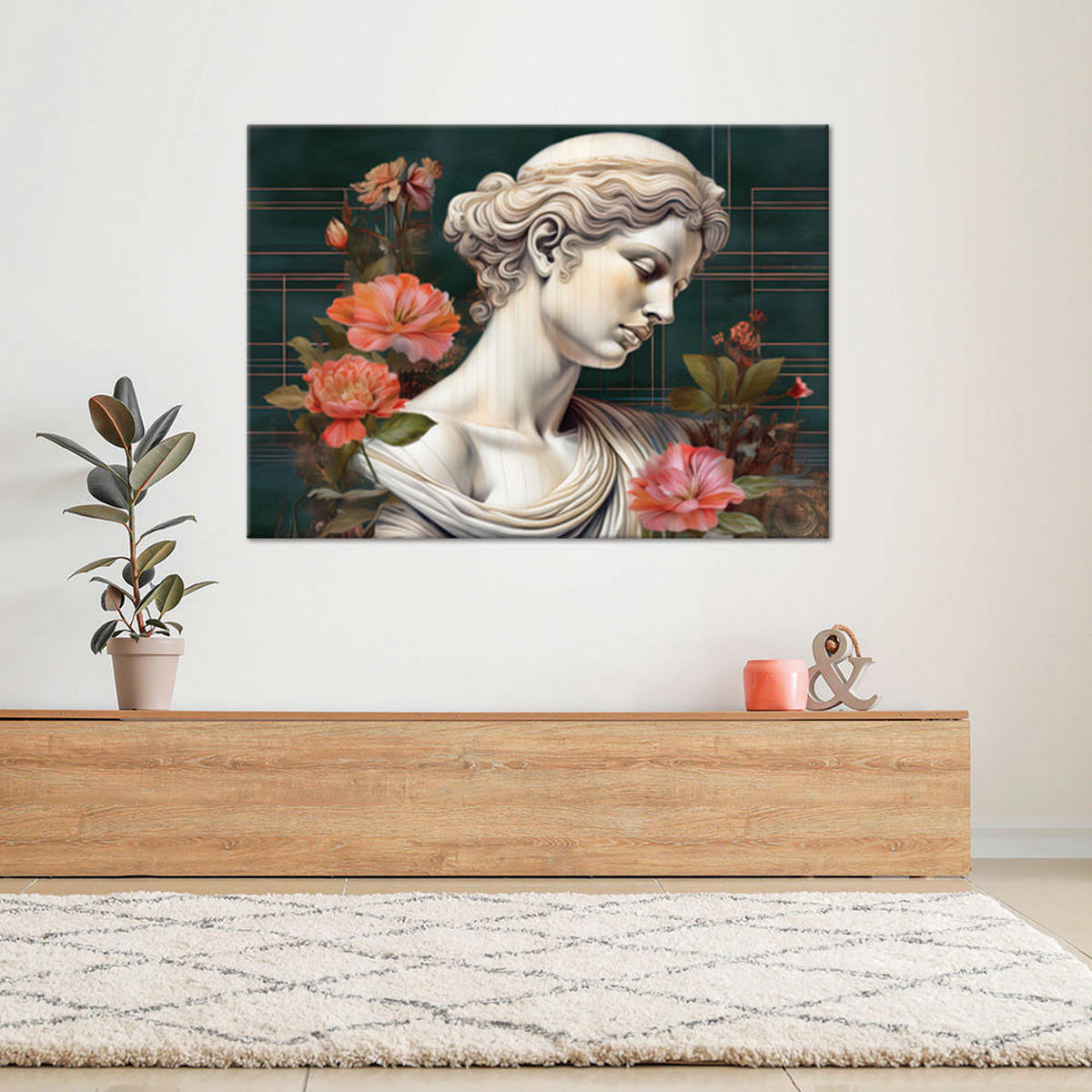 WANDBILD skulptur statue einer frau mit blumen - Multicolor, Textil (60/40cm) - Feeby