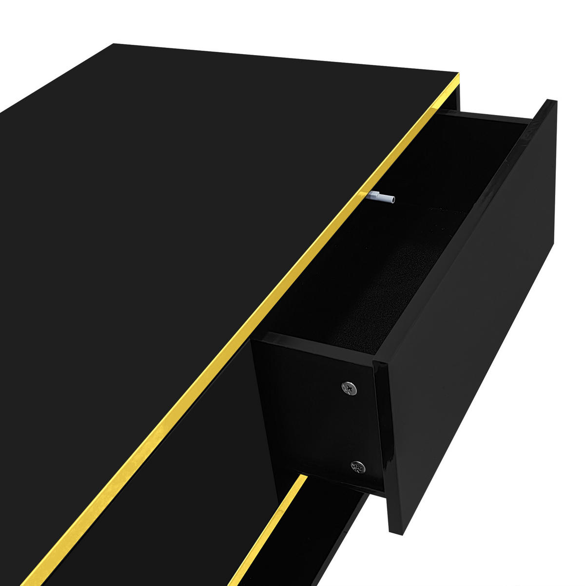 COUCHTISCH 100/50/40 cm Schwarz/Gold aus Spanplatte mit LED-Lichtstreifen und 3 Schubladen - Schwarz, Holzwerkstoff (100/50/40cm) - OKMYHOME