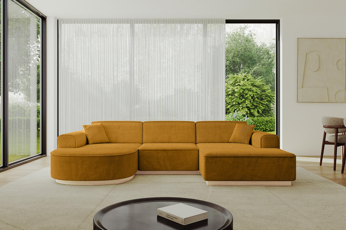 WOHNLANDSCHAFT ARRIO-U1 303x171x83 cm Currygelb - Currygelb, Holzwerkstoff/Textil (303/83/171cm) - ALTDECOR
