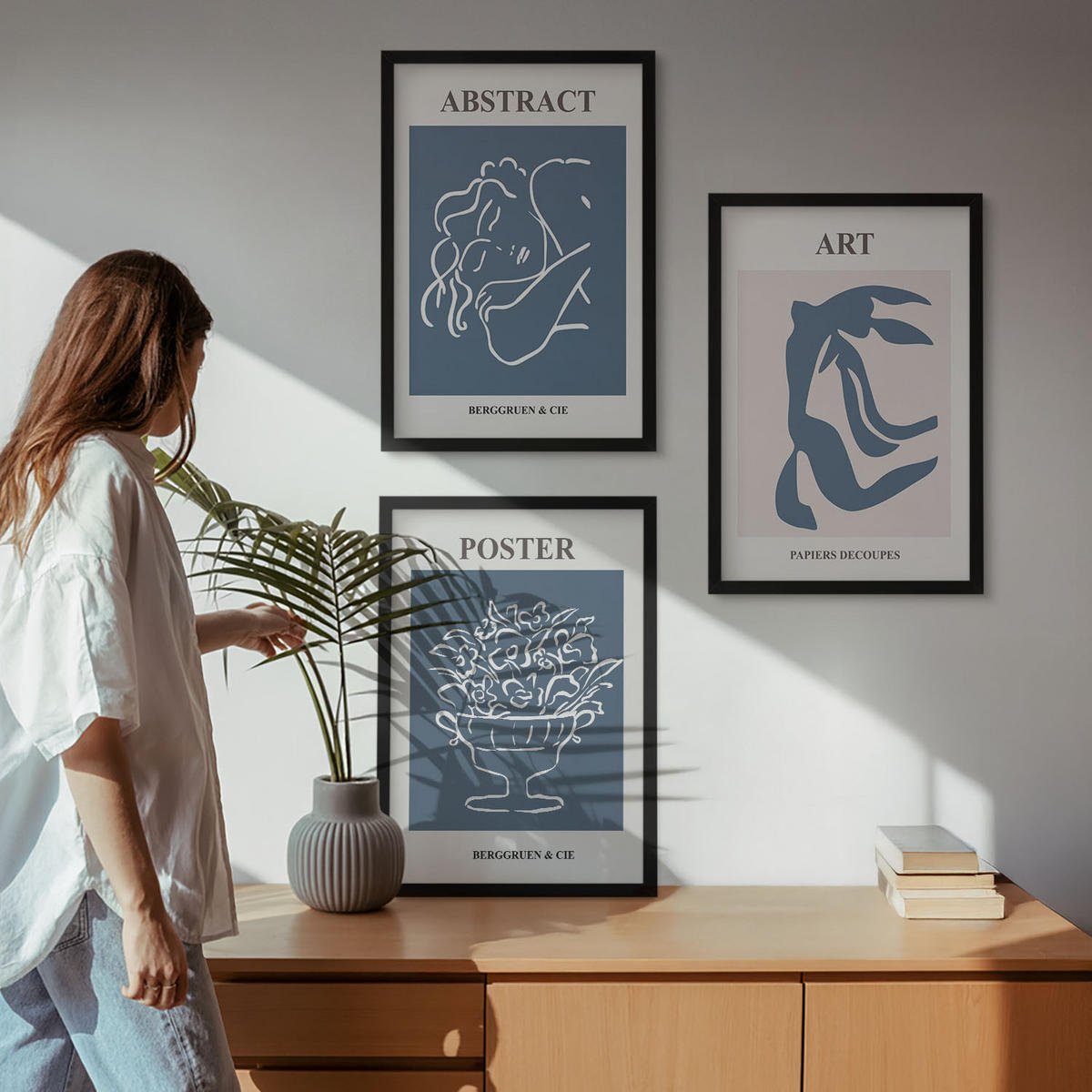 BILDER SET 3er Set - 40x60 cm Schwarzer Rahmen - Matisses stilvolle abstrakte Muster - Schwarz, Kunststoff (40/60cm) - TULUP