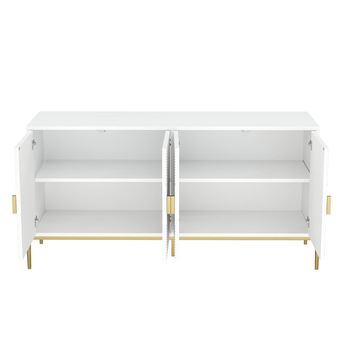 SIDEBOARD Weiß mit Goldbeinen & 4 Türen Geometrisches Design 162×80 cm - Weiß, Holzwerkstoff (162/80/40cm) - Urban Meuble