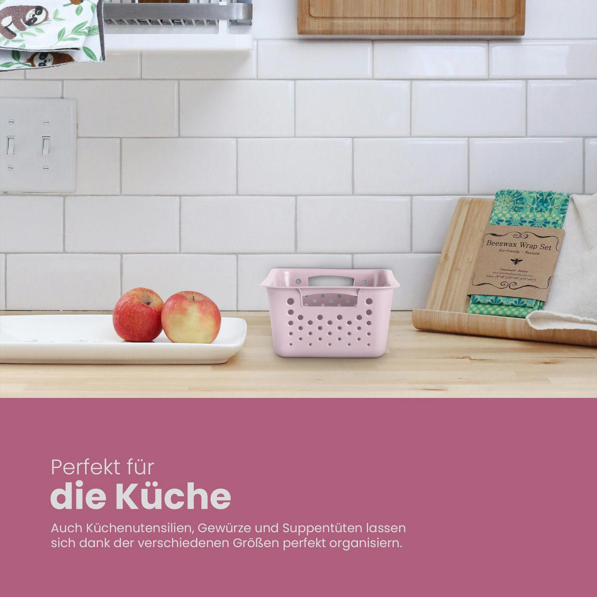 AUFBEWAHRUNGSKORB Rosa 20x10x5 cm - 4er Pack - Rosa, Kunststoff (10/5/20cm) - ProHome