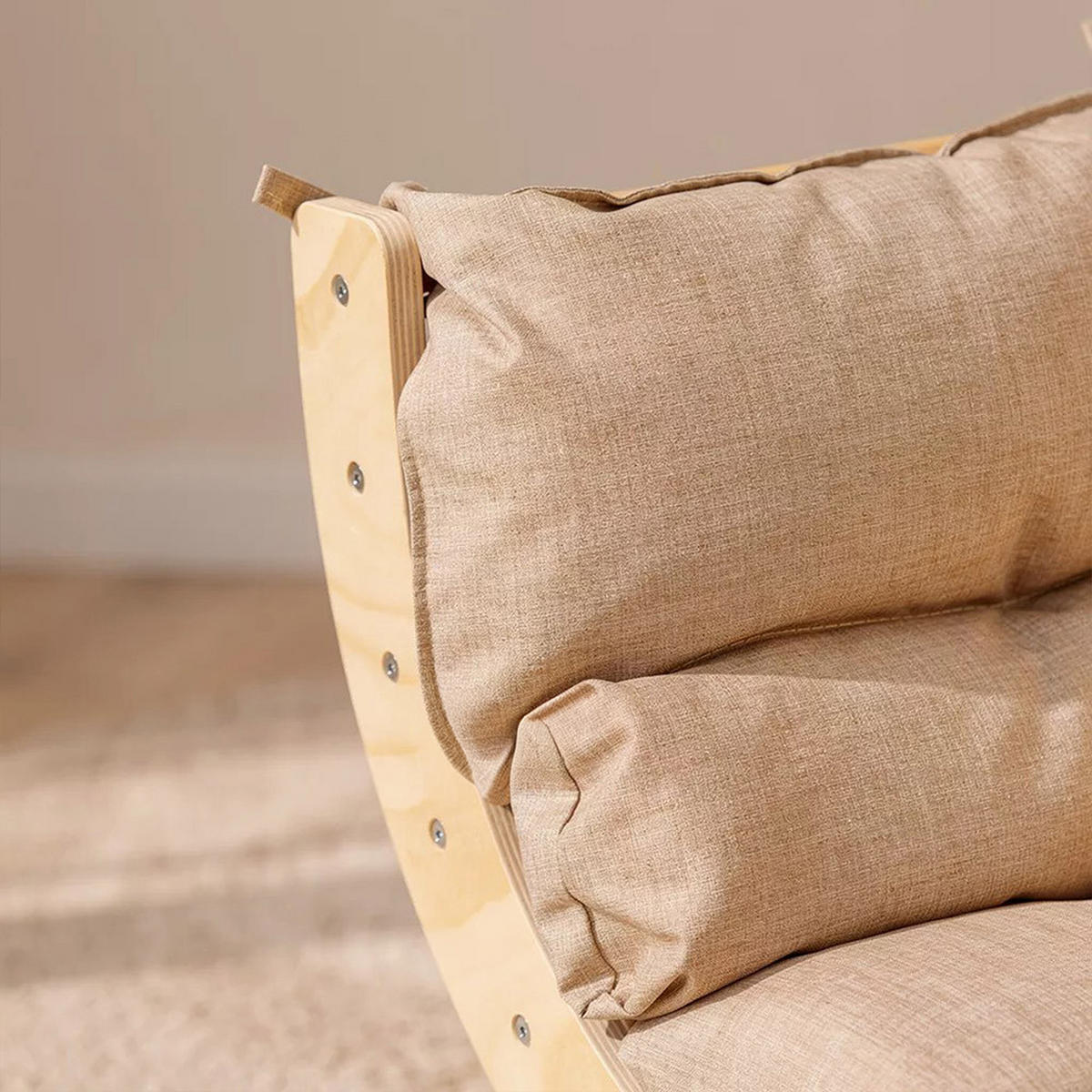 KINDERWIPPE NALAN - Holzfarben, Kinderwippe mit Hocker und Auflage - Naturfarben, Holz (50/50/90cm)