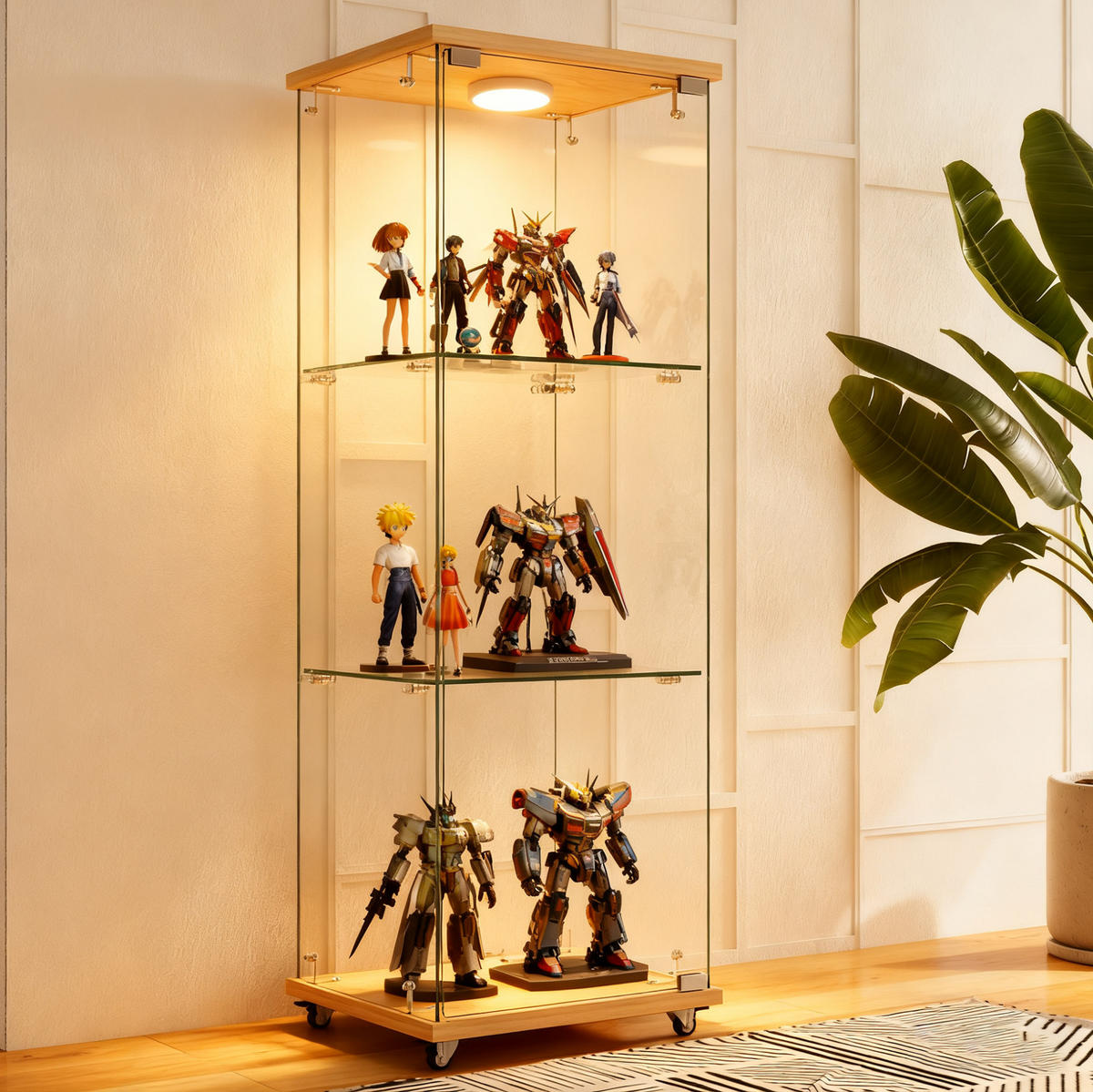 GLASVITRINE 36,5/42,5/120 cm naturfarben aus MDF und Glas mit LED-Beleuchtung - Naturfarben, Holzwerkstoff (42.5/120/36.5cm) - OKWISH