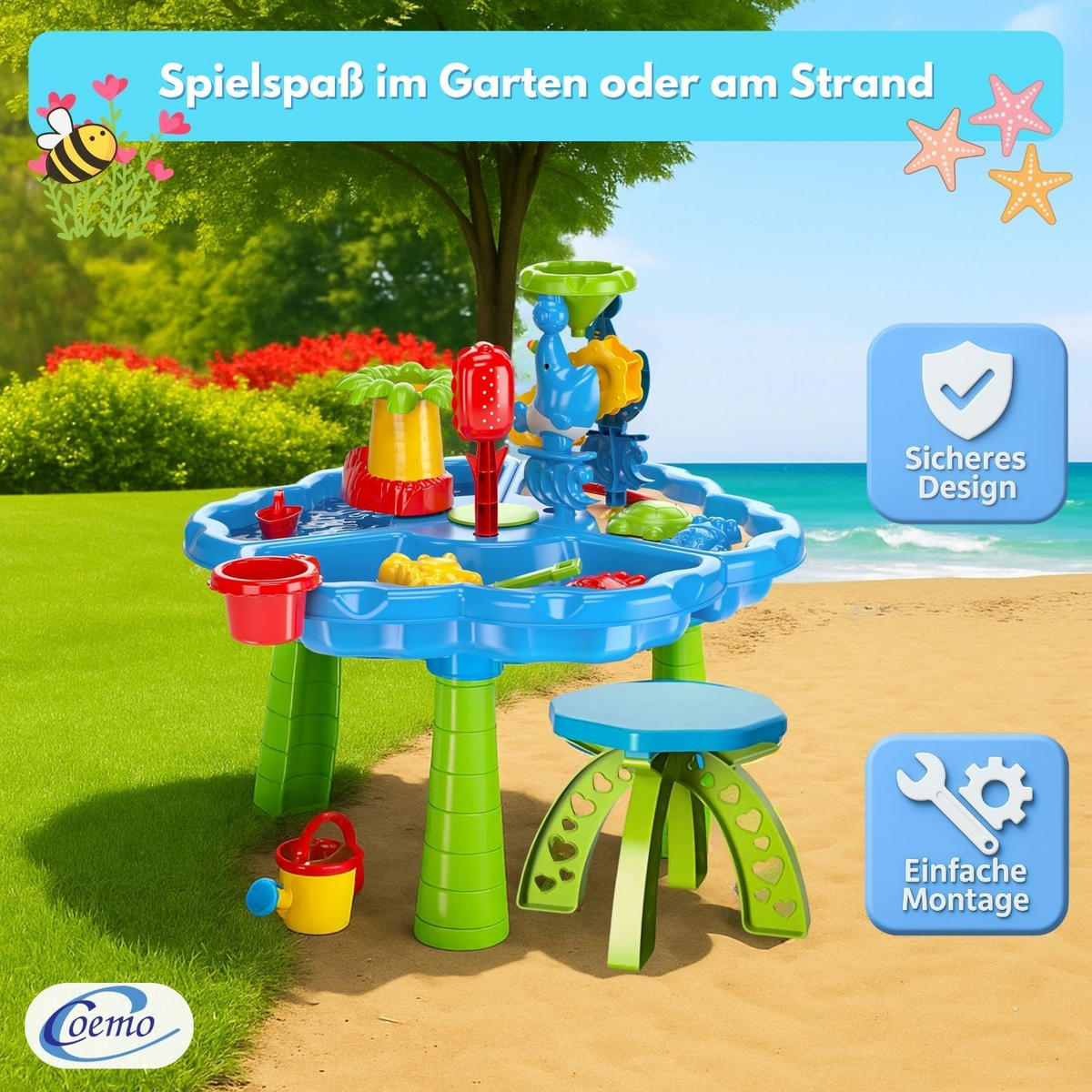 WASSERSPIELTISCH NARIUS XL mit Zubehör 20 Teile - Multicolor, Kunststoff (60/60/61cm) - Coemo