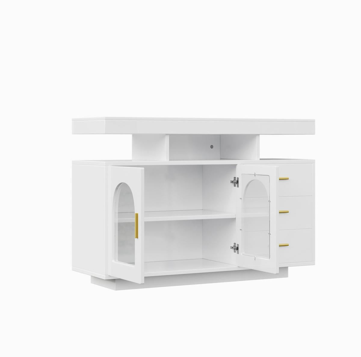 SIDEBOARD aus Spanplatte 120x40x80 cm Weiß mit App-gesteuerter LED-Beleuchtung, Hochglanzfront und viel Stauraum - Weiß, Holzwerkstoff (120/80/40cm) - Modfu