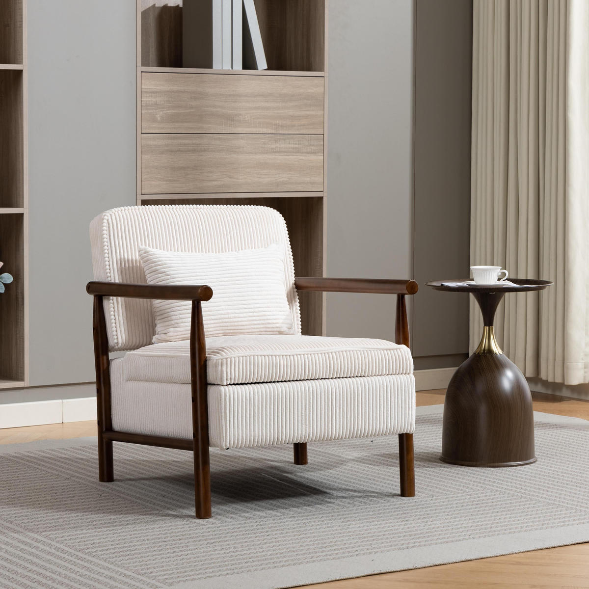 SESSEL Samt Weiß mit Stauraum und Kissen - Weiß, Holzwerkstoff/Textil (93/73/66cm) - WISHDOR