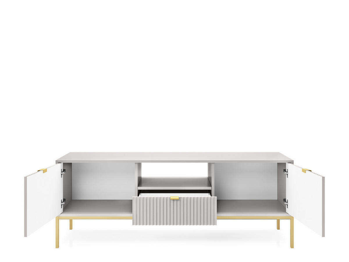 TV-SCHRANK NOVA Geriffelt Regal, 2 Türen, Schublade, Goldene Beine, 154x39x56cm, Grau - Goldfarben/Graphitfarben, Holzwerkstoff/Kunststoff (154/56/39cm) - DomoHome