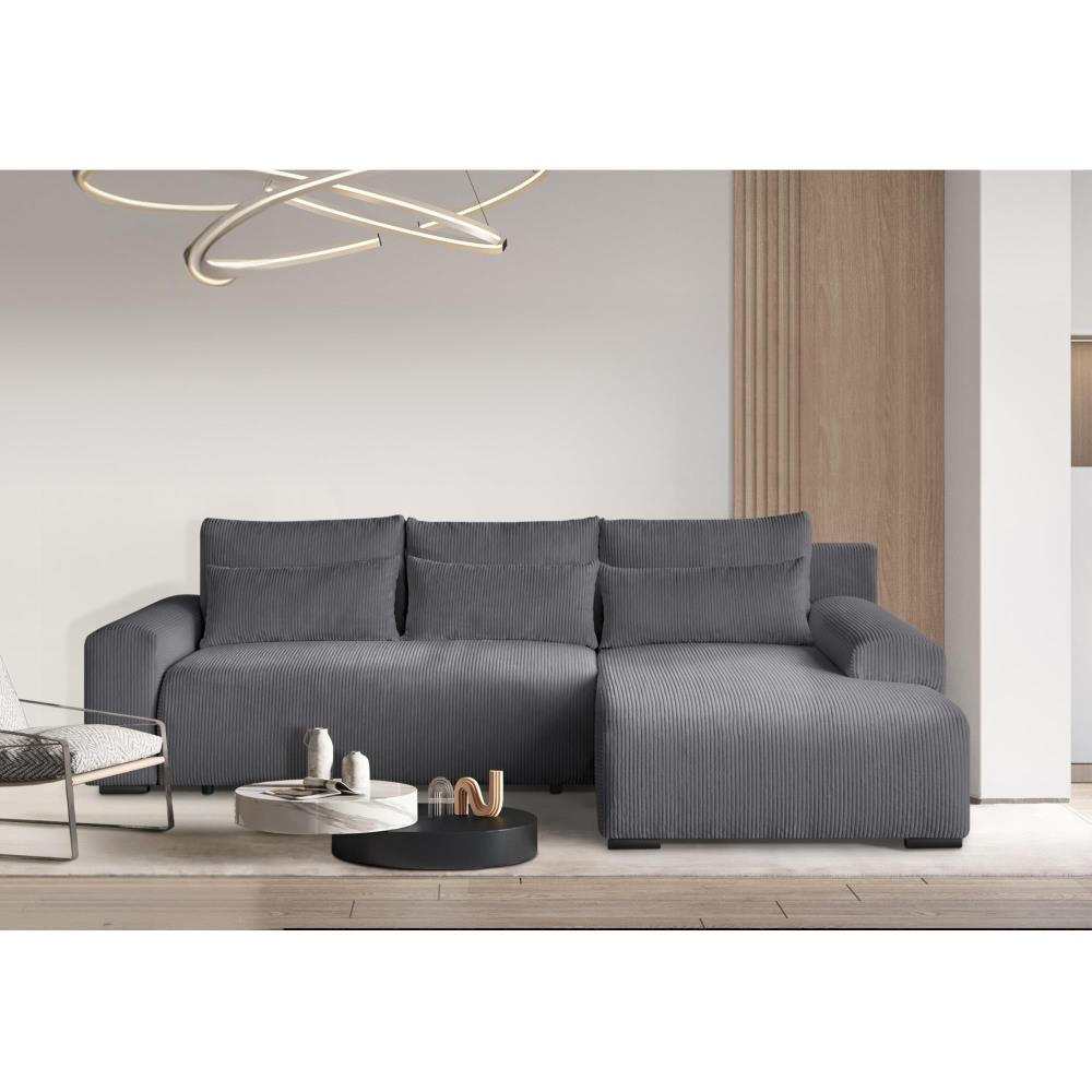 ECKSCHLAFSOFA Benny dunkelgrau rechts - Dunkelgrau/Schwarz, Kunststoff/Textil (271/185cm) - Beautysofa