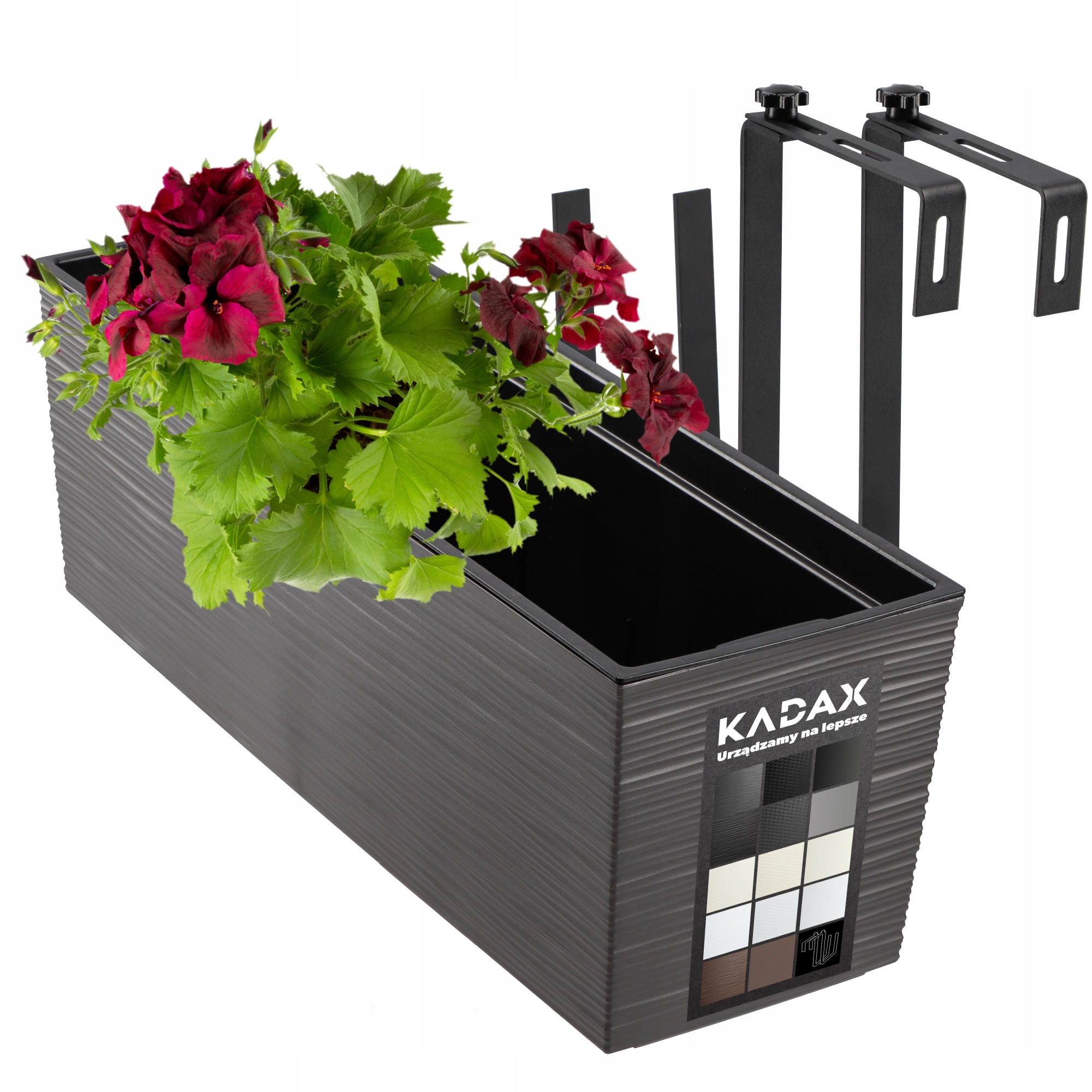 BALKONBLUMENTOPF mit Einsatz und 2 Griffe 56 cm, Graphit - Graphitfarben, Kunststoff (18/56cm) - KADAX
