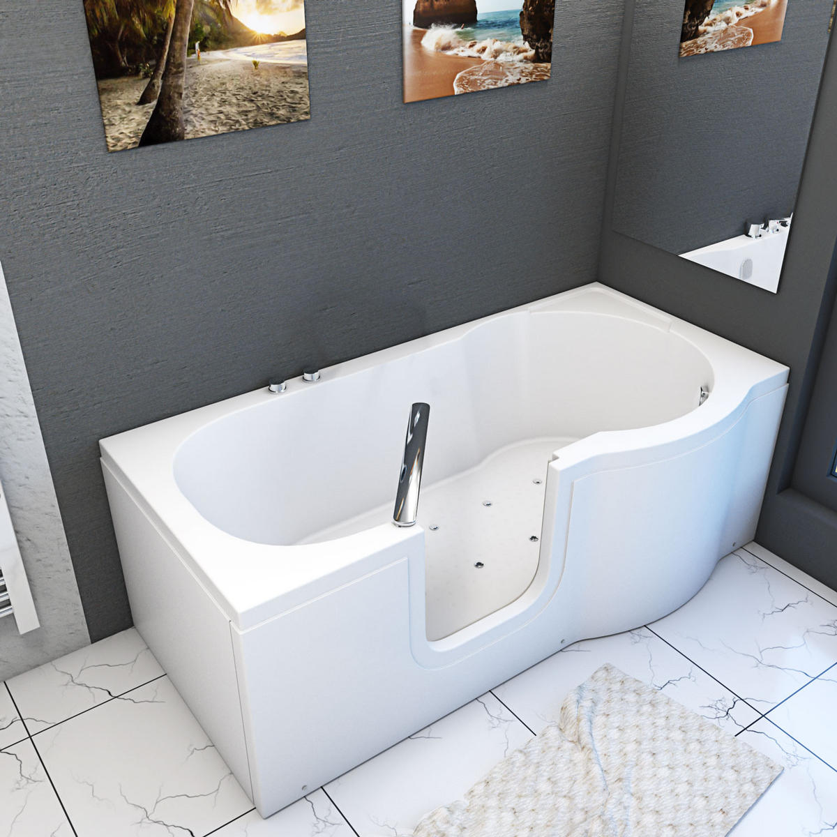 SENIORENWANNE mit Tür S12-AIR-L 170x85cm - Weiß, Glas/Kunststoff (85/60/170cm) - AcquaVapore by Sandra Jentho