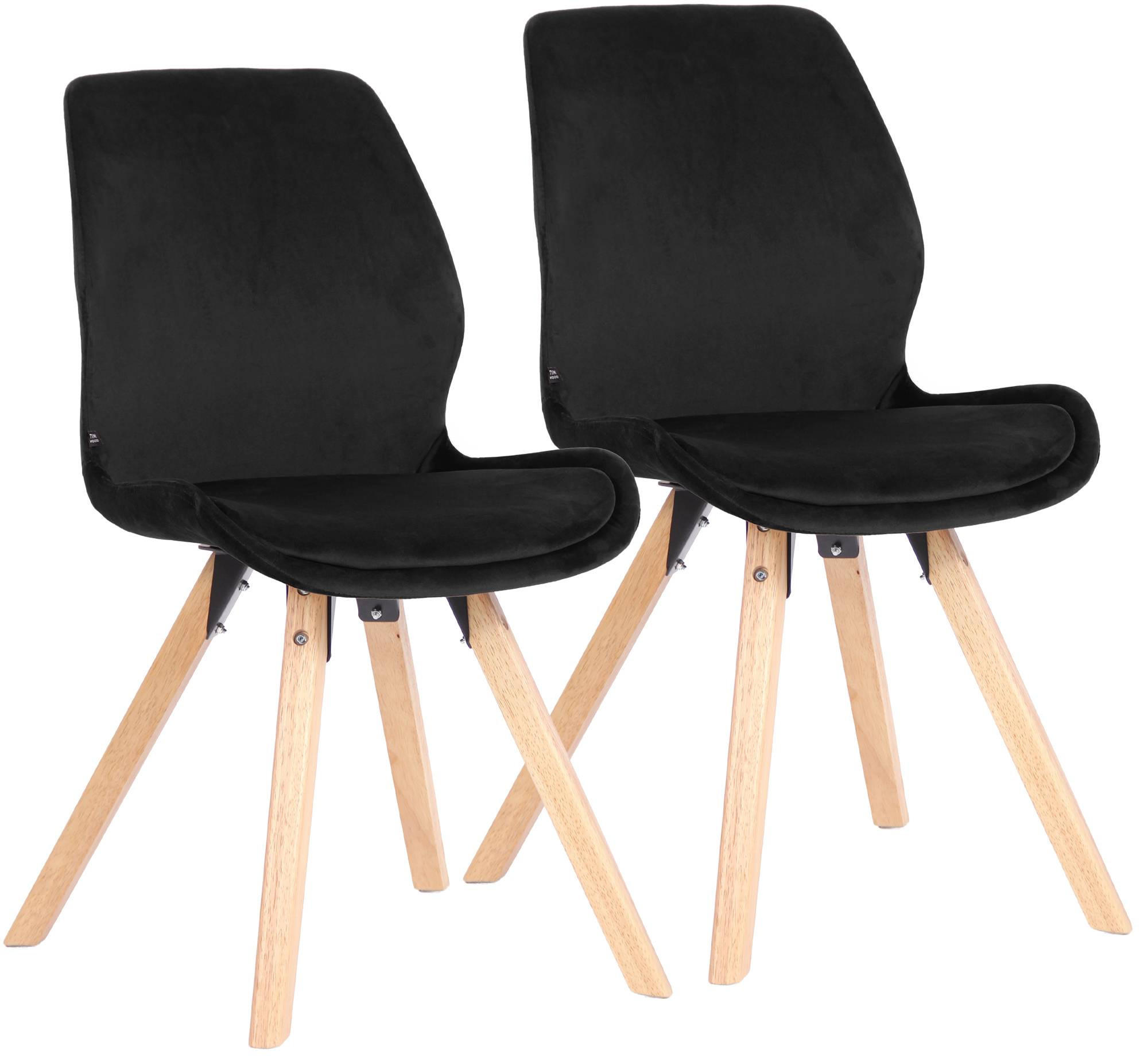 STUHL 2er Set Samt Schwarz - Eukalyptusholzfarben/Schwarz, Holz/Textil (49/87/58cm) - CLP