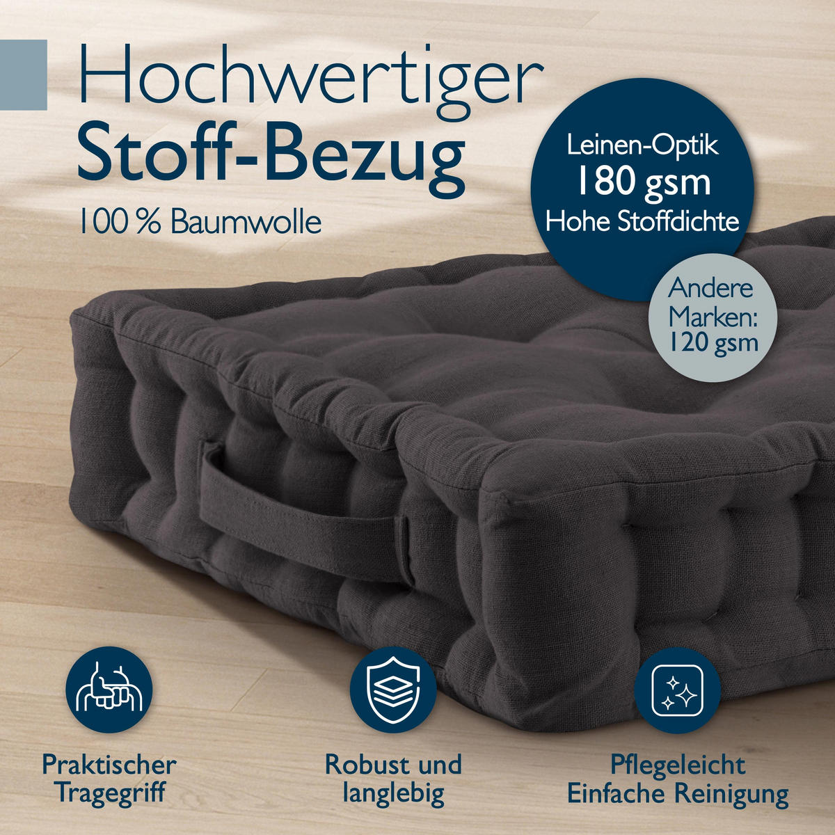 STUHLKISSEN Mila 50/50/10cm Anthrazit (4tlg) - Anthrazit, Textil (50/50/10cm) - Beautissu 