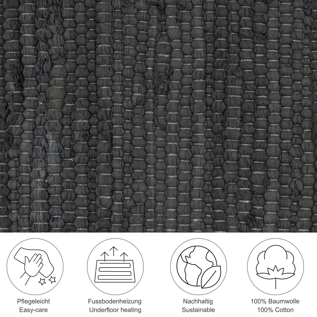FLECKERLTEPPICH Chindi 70x140 cm - Anthrazit, Textil (70/140cm) - Rug and Roll