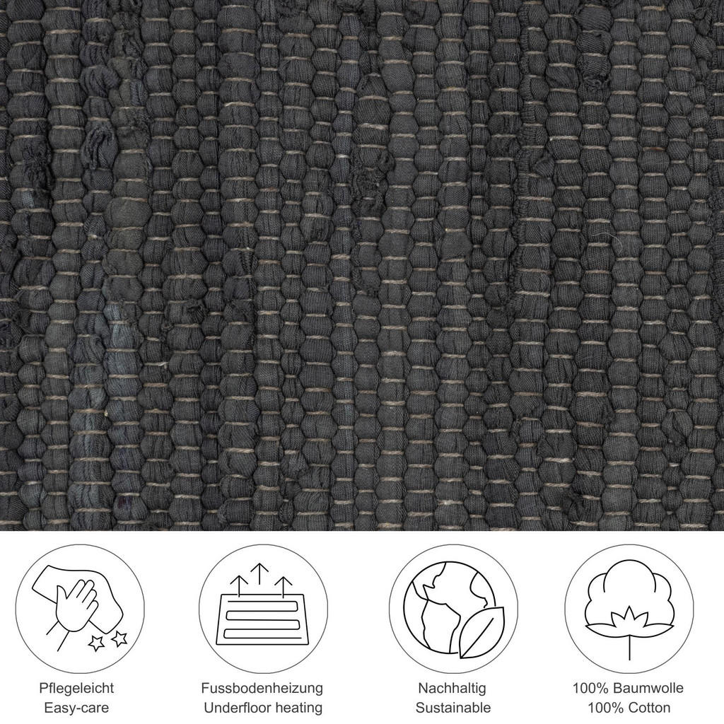 Thumbnail - Rug and Roll Fleckerlteppich, Anthrazit, Textil, Uni, Freiform, 70x250 cm, für Fußbodenheizung geeignet, Teppiche & Böde...