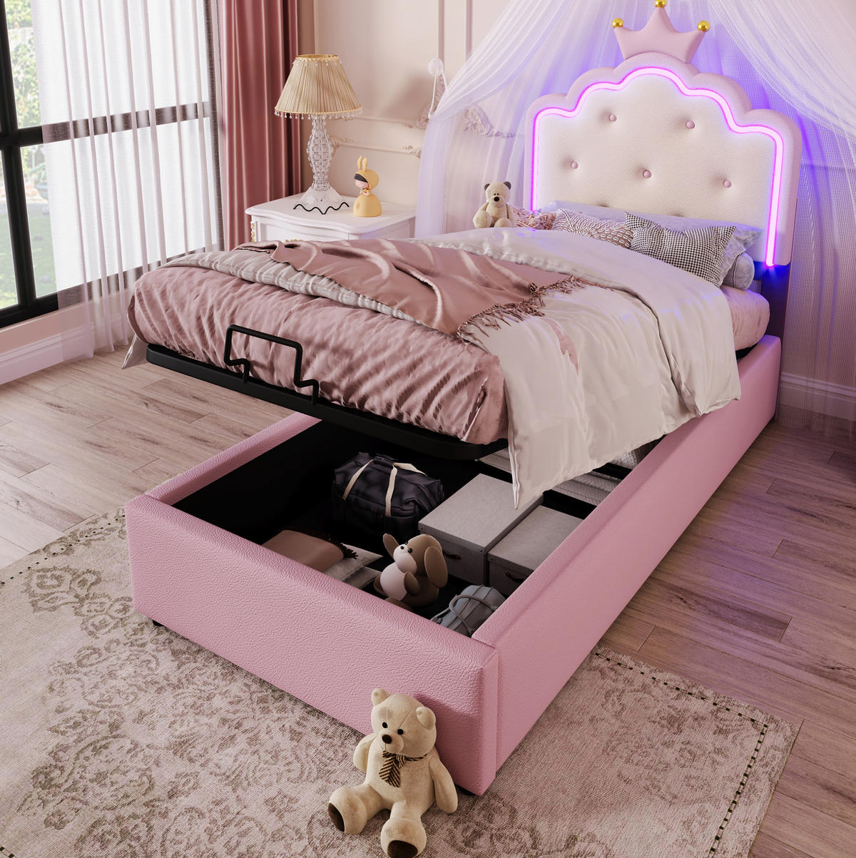 POLSTERBETT 90/200 cm Rosa aus PU mit Lattenrost - Rosa, Kunststoff (90/200cm) - OKMYHOME