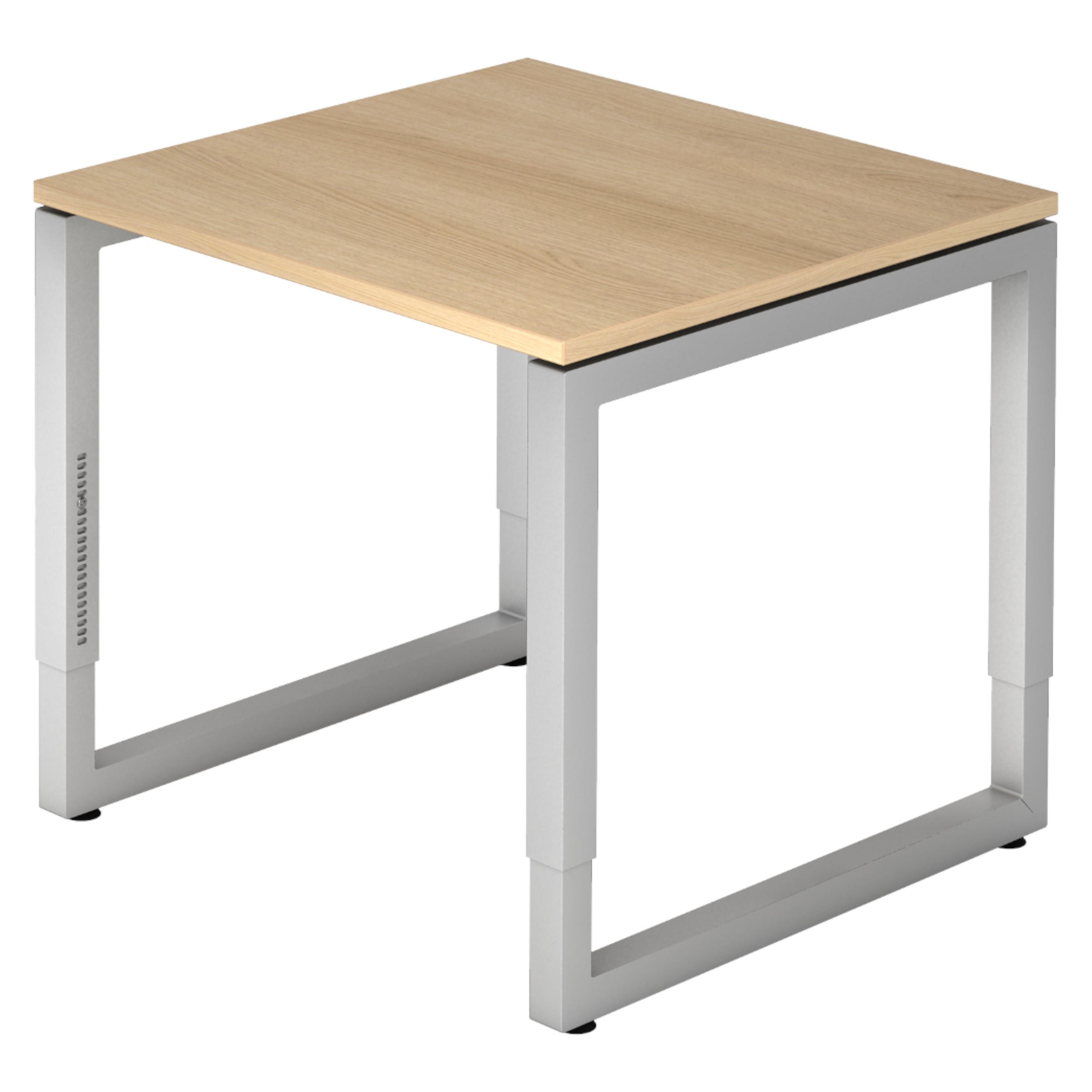 SCHREIBTISCH Serie-R 80/80/74 cm in Eichefarben/Silberfarben - Eichefarben/Silberfarben, Holzwerkstoff (80/80/74cm) - bümö