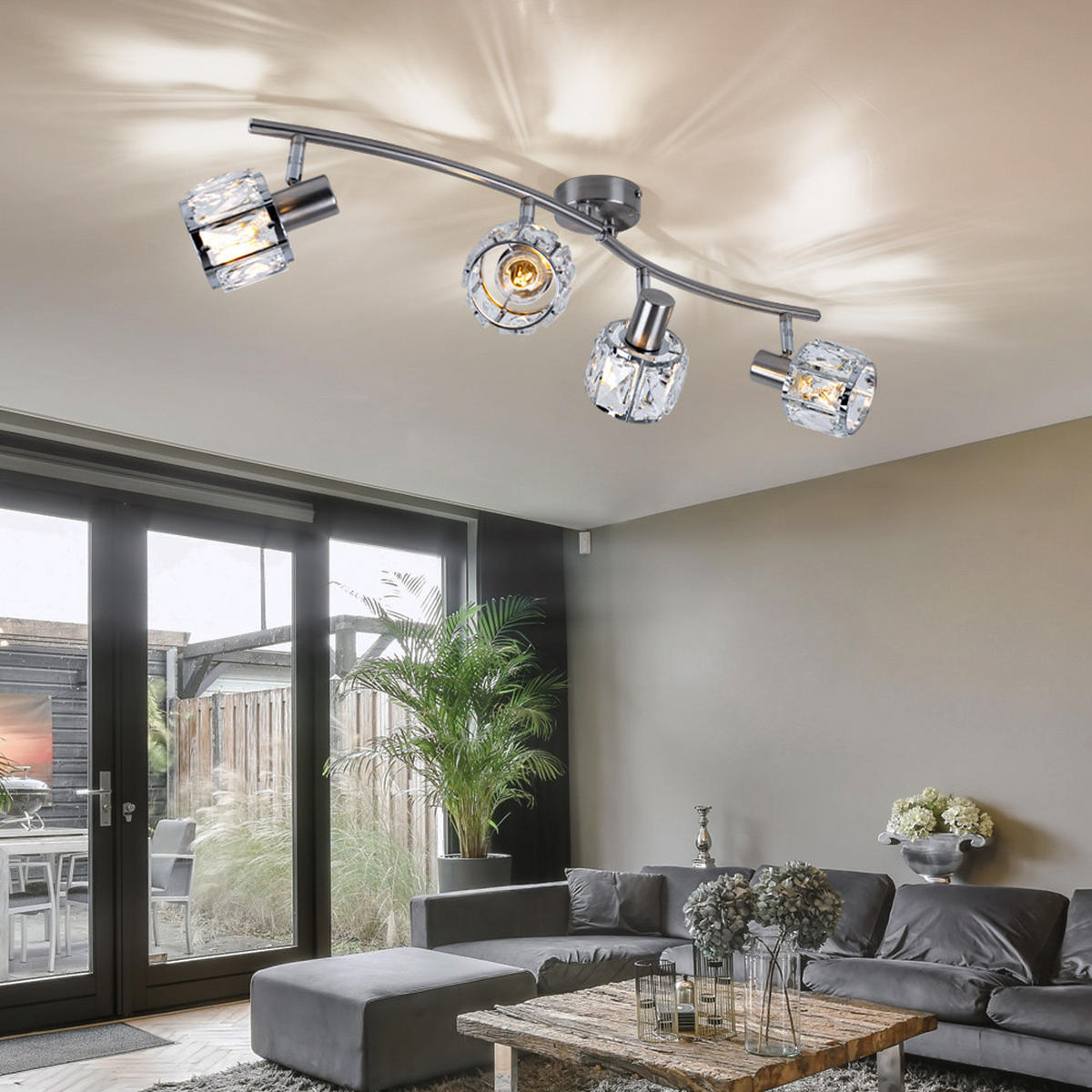 DECKENLEUCHTE Metall Silber Kristall - Silberfarben, Metall (70/31.5/18cm) - Globo Lighting