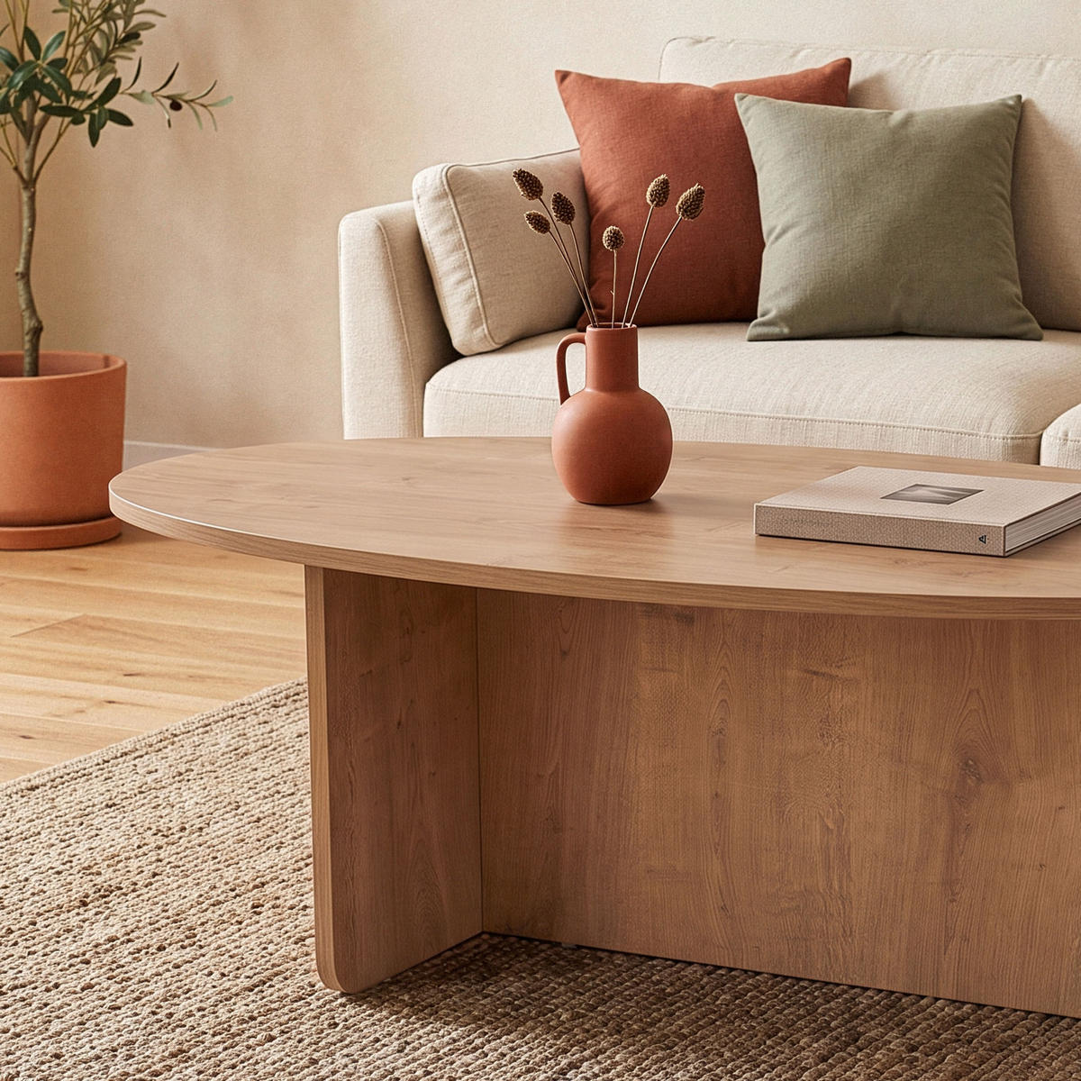 COUCHTISCH mit ovaler Platte L125 cm 65/120/40 cm - Eichefarben, Holzwerkstoff (70/65/40cm) - Calicosy