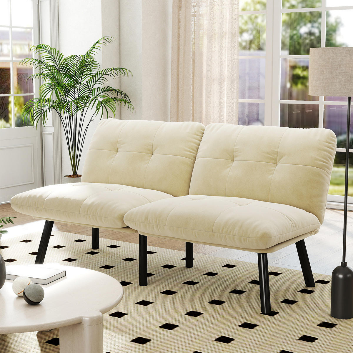 SOFA-BETT klappbar in Cream mit Samtbezug - Weiß, Metall (160/78/81cm) - Meubliv