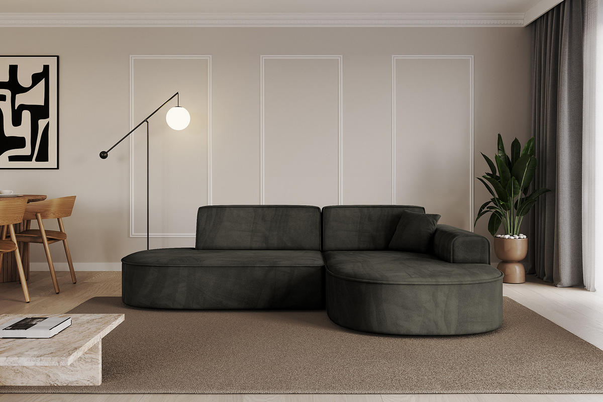 ECKSOFA Ottomane Rechts MARI-L1 - 243x171x79 cm Schwarz Velours - Schwarz, Holzwerkstoff/Kunststoff (171/243cm) - ALTDECOR