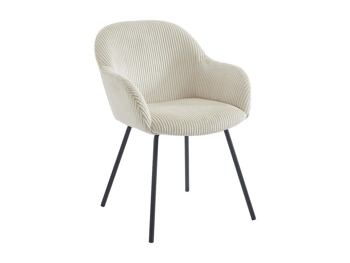 STUHL mit Armlehnen 6er-Set - Cord & schwarzes Metall - Beige - MARENZIA - Beige, Textil (62/82.5/58cm) - Vente-Unique