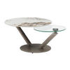 COUCHTISCH mit drehbaren Tischplatten - Keramik, Sicherheitsglas & taupefarbenes Metall - Marmor-Optik Weiß & Grau - ELDOVA - Taupe, Glas (130/80/43cm) - Vente-Unique