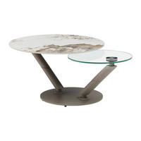 COUCHTISCH mit drehbaren Tischplatten - Keramik, Sicherheitsglas & taupefarbenes Metall - Marmor-Optik Weiß & Grau - ELDOVA - Taupe, Glas (130/80/43cm) - Vente-Unique