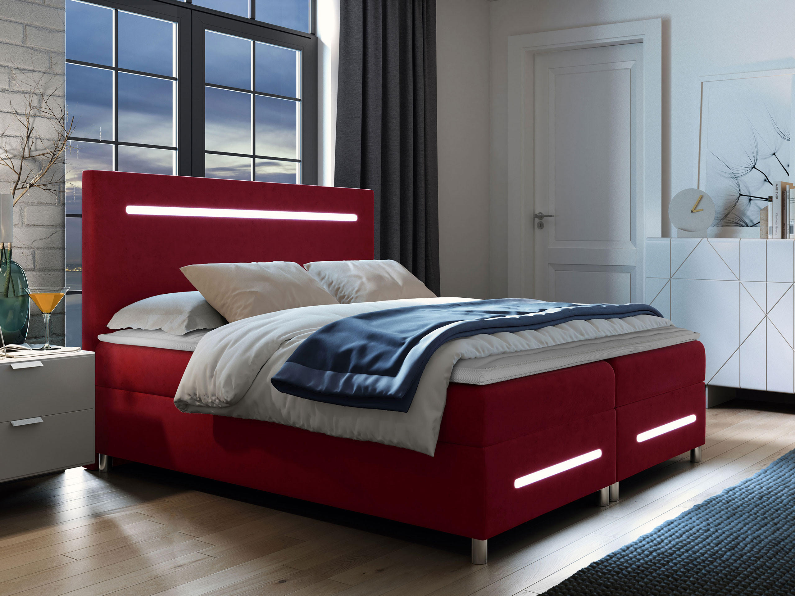 BOXBETT Enter LED - Rot, Holz (140/200cm) - MIRJAN24