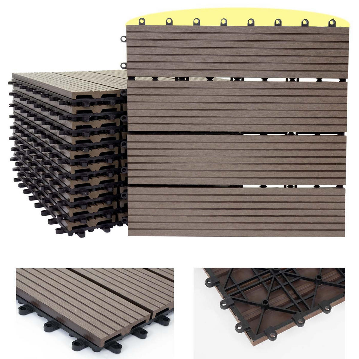 WPC BODENFLIESE 11x 30x30cm Basis Coffee linear - Braun, Kunststoff (30/30/2cm) - BERLINLODGE