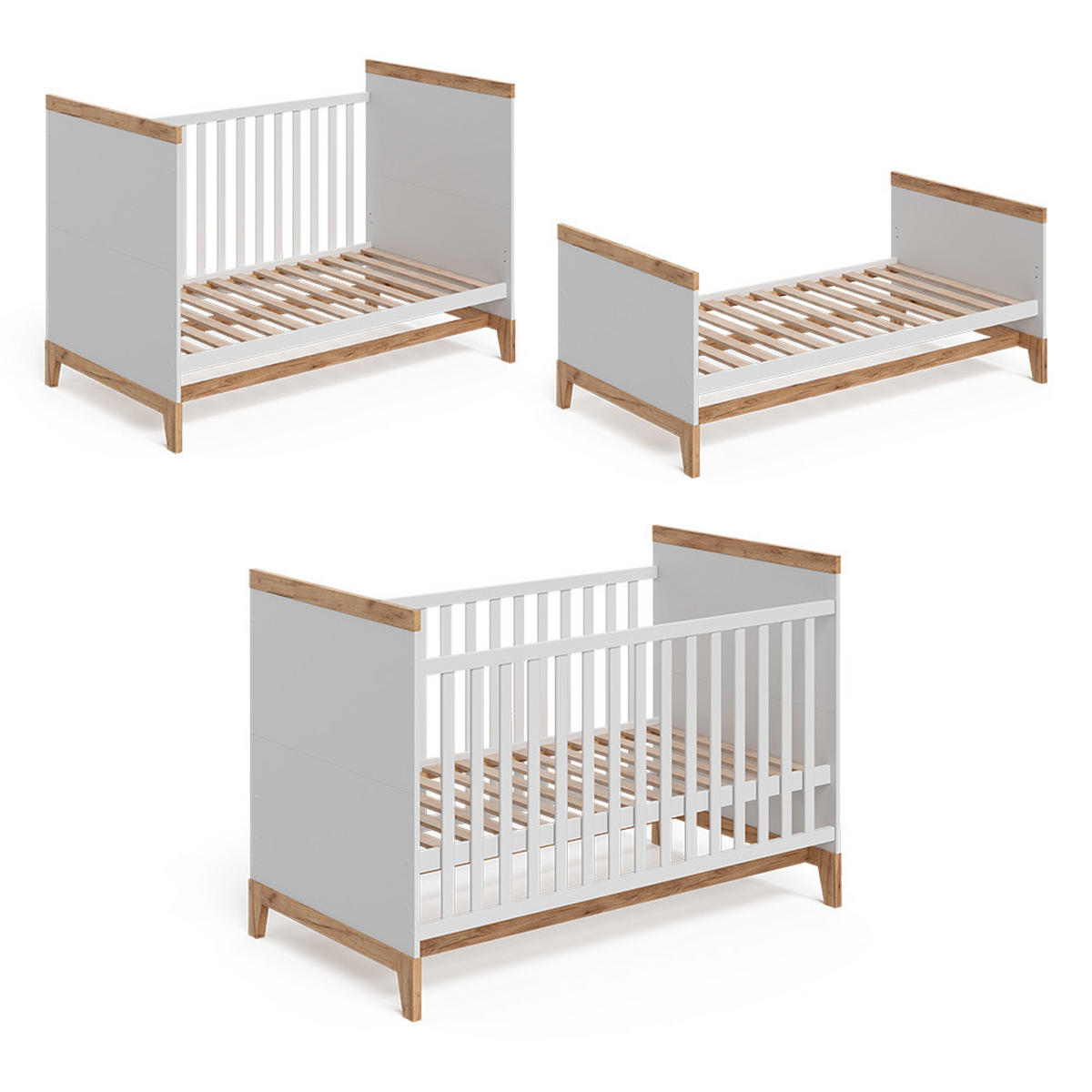 BABYBETT Malia Weiß/Artisan 70x140 cm - Hellgrau/Weiß, Holzwerkstoff - VitaliSpa