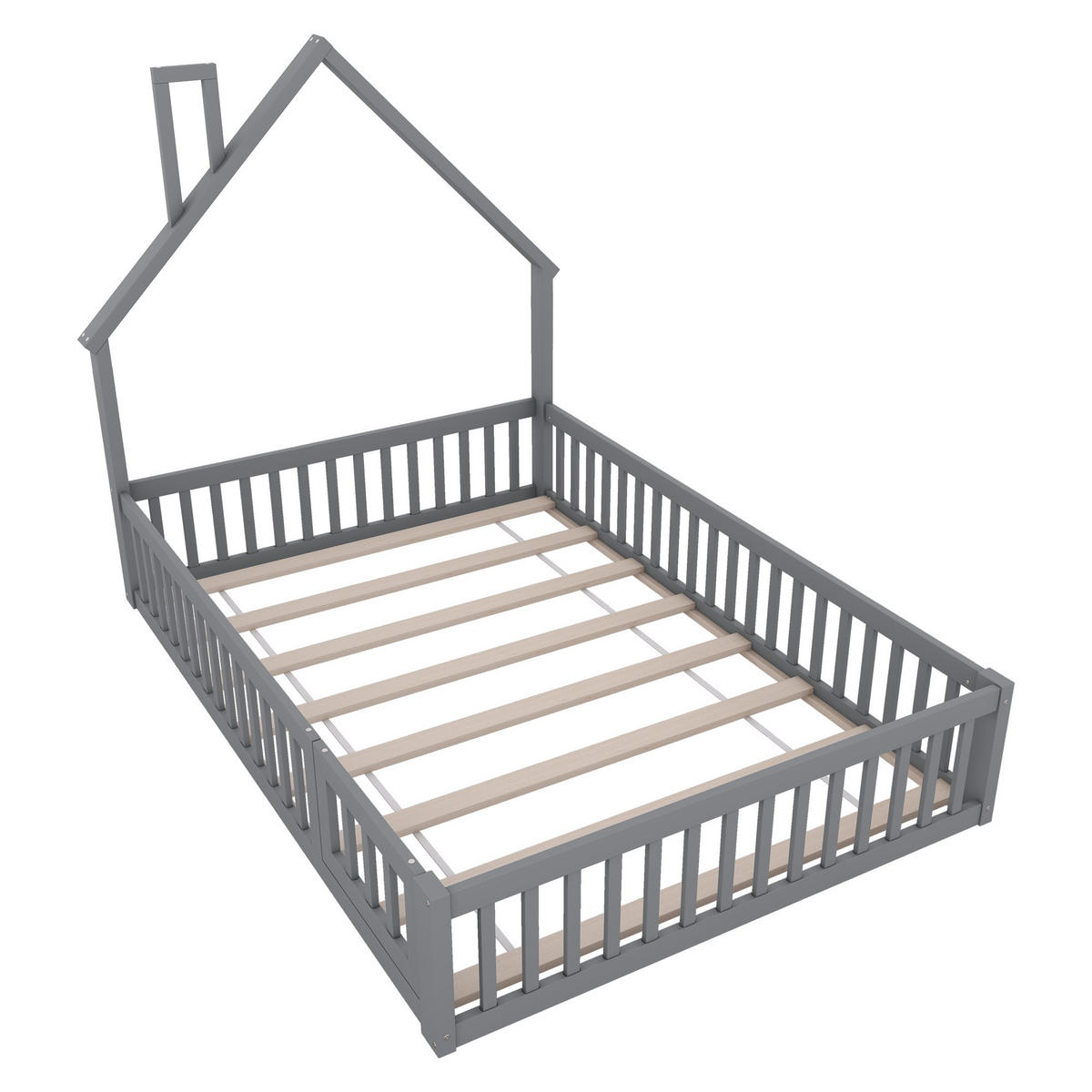 HAUSBETT 140x200cm Grau Kiefer Minimalistisch - Grau, Holz (140/200cm) - FLIEKS