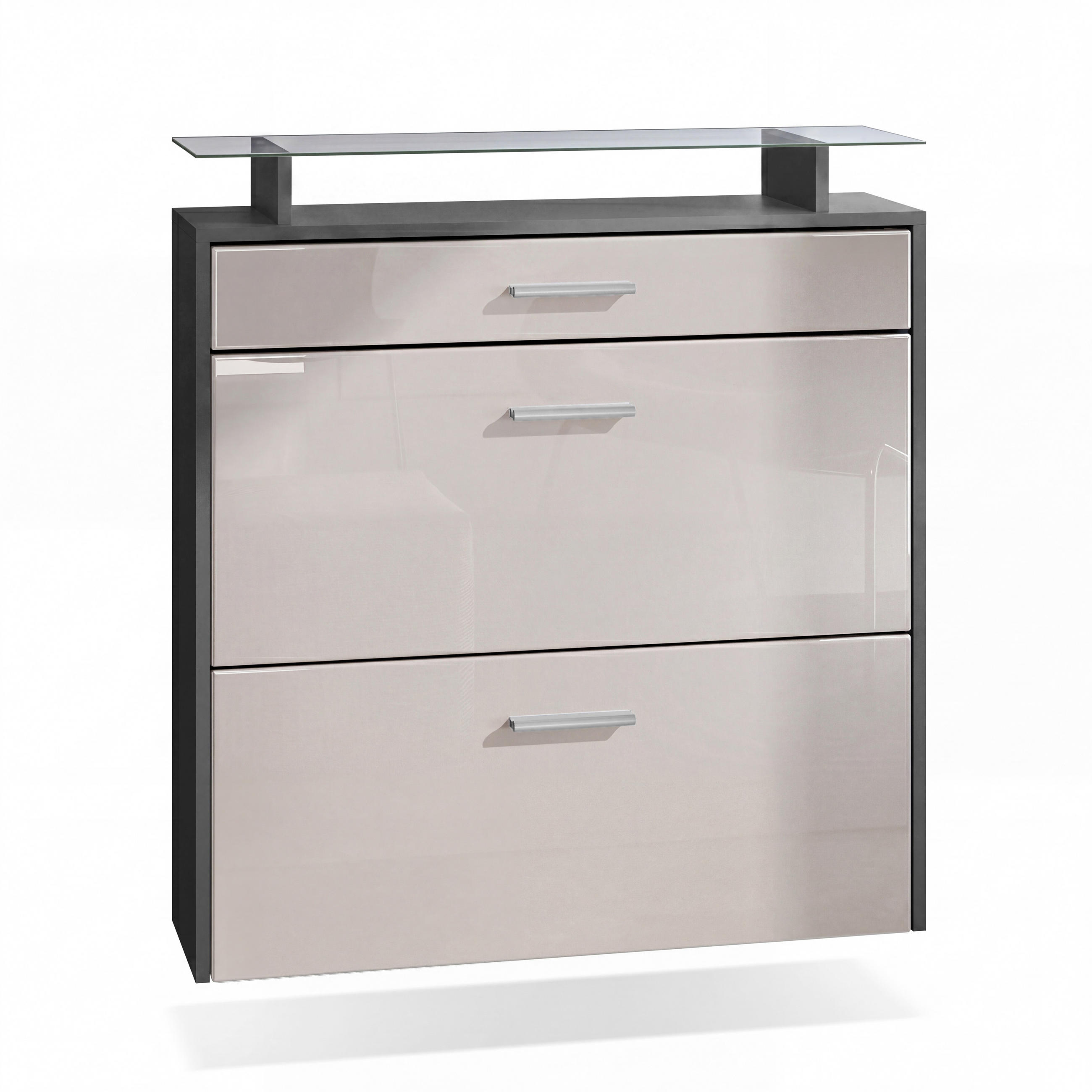SCHUHSCHRANK Malea Fronten in Sandgrau Hochglanz - Sandfarben, Holzwerkstoff (89/96/23cm) - Vladon