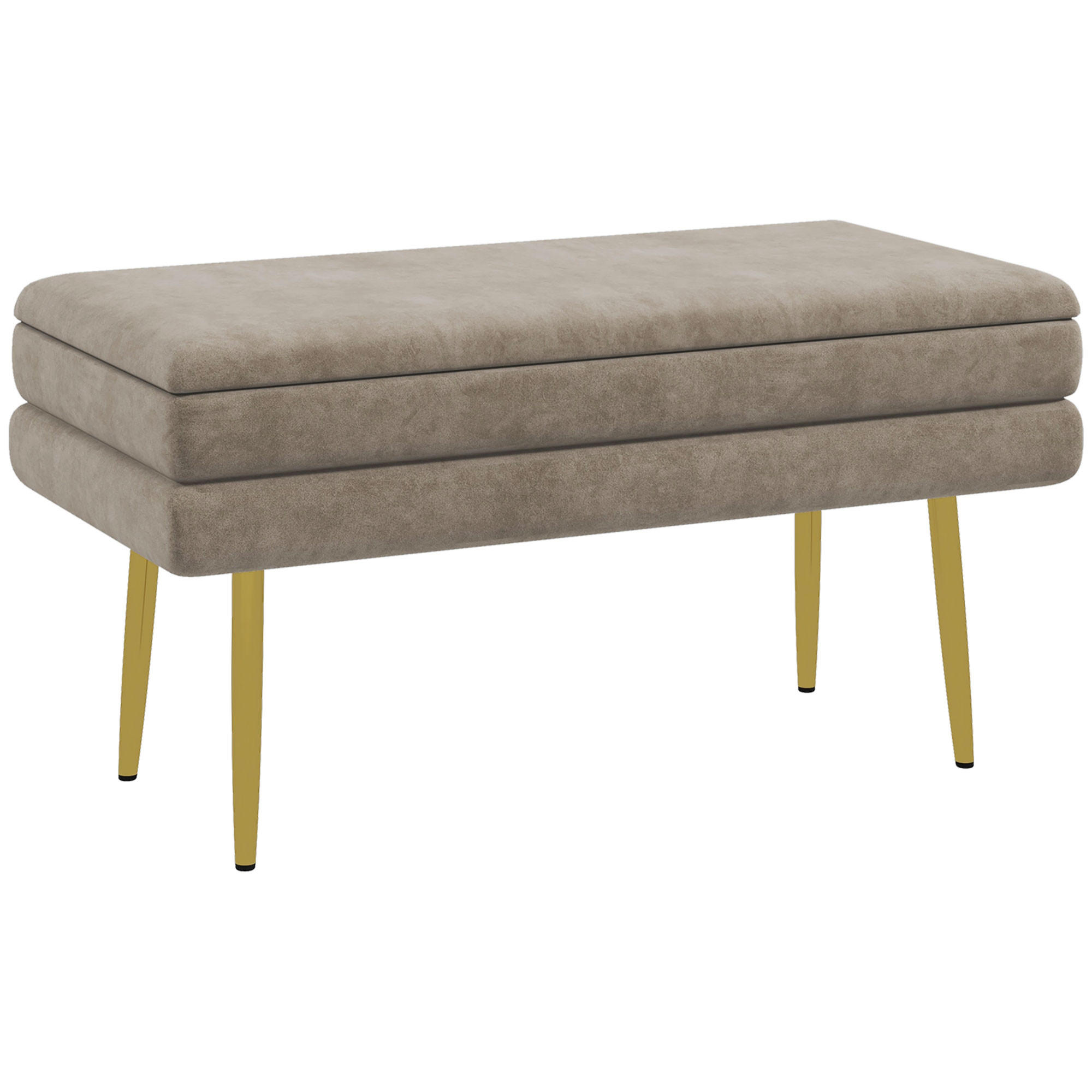 SITZBANK, Polsterbank mit Stauraum, Samtoptik, Bettbank mit Stahlbeine, Beige - Beige, Kunststoff (37.5/43/79.5cm) - HOMCOM