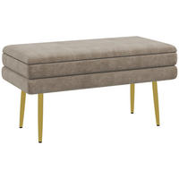 SITZBANK, Polsterbank mit Stauraum, Samtoptik, Bettbank mit Stahlbeine, Beige - Beige, Kunststoff (37.5/43/79.5cm) - HOMCOM