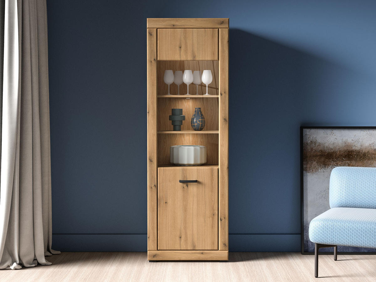 VITRINE Dora Evoke Eiche 65 / 40 / 195 cm - Eichefarben/Braun, Holz/Holzwerkstoff (65/195/40cm) - Feldmann-Wohnen