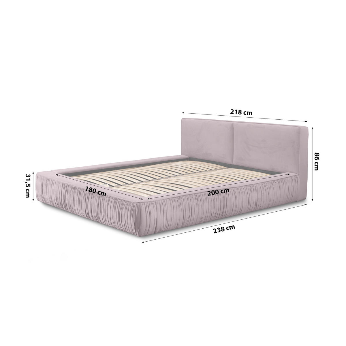 POLSTERBETT aus Polyester Fonni 180x200 cm, Lavendel - Lila, Textil (180/200cm) - Fedve
