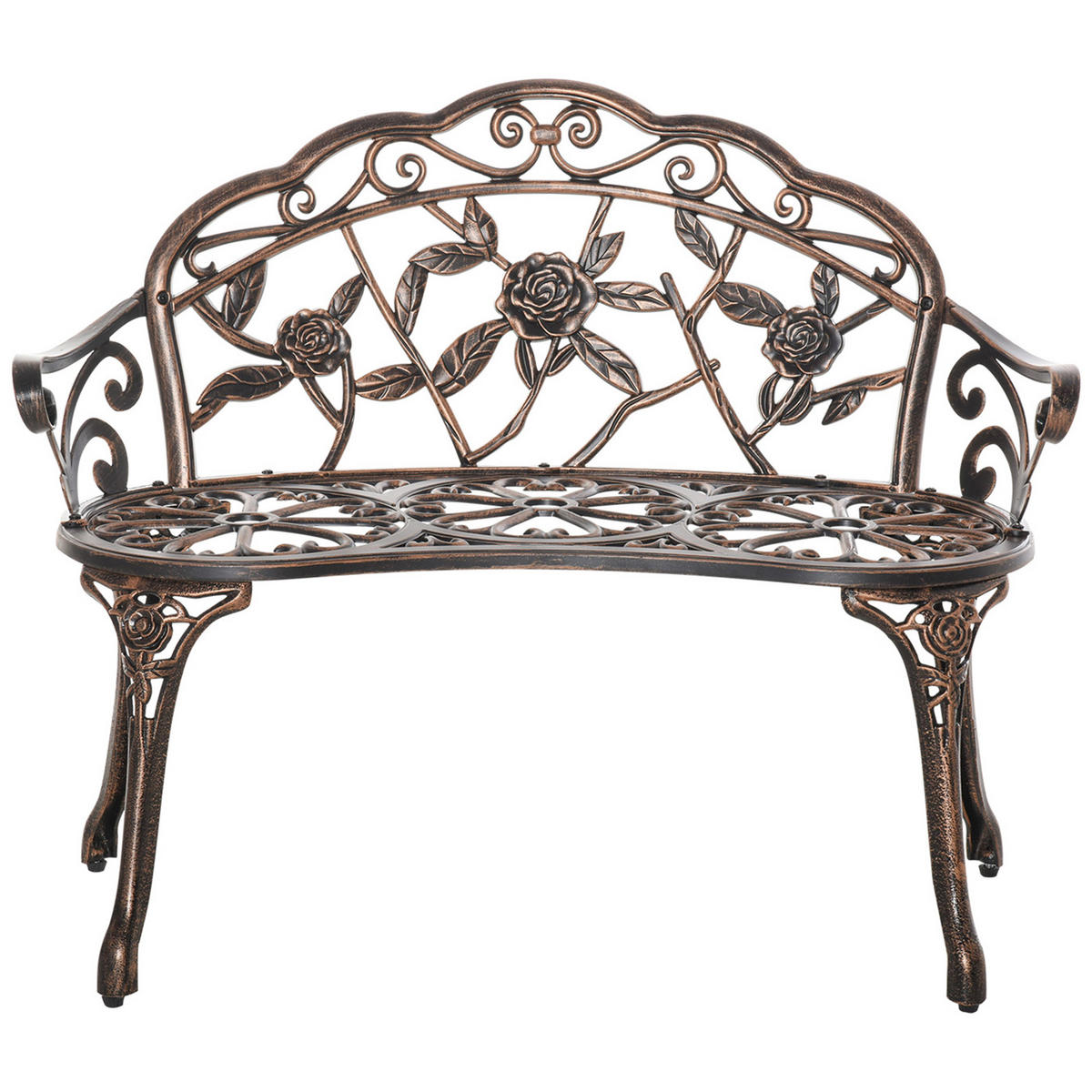 GARTENBANK 2-Sitzer DE-08358 Retro Stil mit Blumenmuster Bronze - Bronzefarben, Metall (100/78/54cm) - ComfortXL