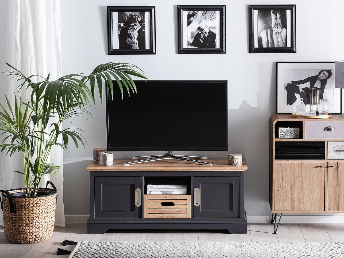 TV STOLEK Šedý, Světle hnědý, GARET 40/120/50 cm - šedá, kompozitní dřevo (120/50/40cm) - Beliani
