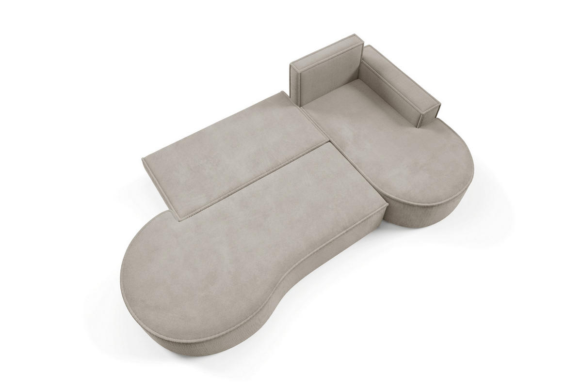 ECKSOFA MOLLY mit Schlaffunktion – Halbrund, freistehend, Liegefläche 140x207 cm, 3 Kissen, Curio-Stoff, 277x157x88 cm, Rechts, Esche - Silberfarben, Holz/Textil (277/157cm) - DomoHome