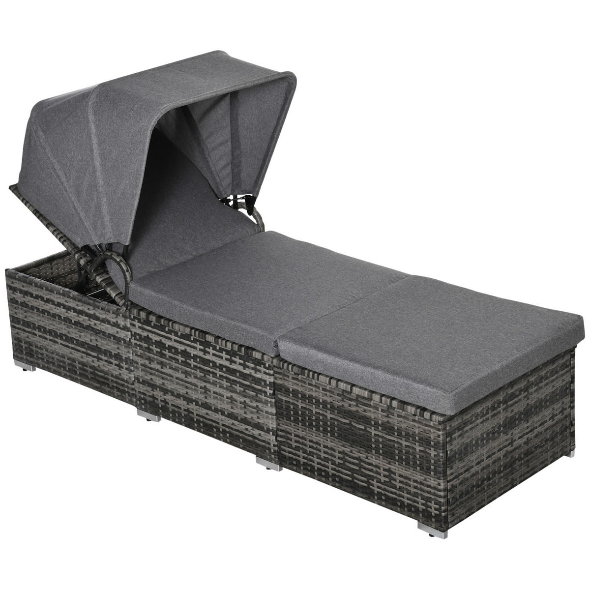 SONNENLIEGE DE-06683 mit Sonnendach, 4-fach verstellbar Grau - Grau, Kunststoff/Metall (65/40/195cm) - ComfortXL