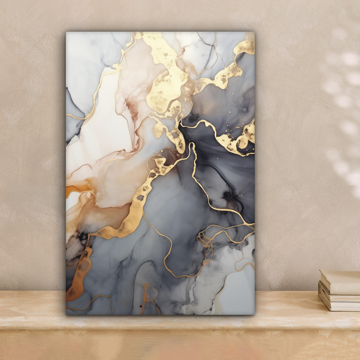 LEINWANDBILD Marmor - Schwarz - Gold - Weiß 20x30 cm - Dunkelgrau, Textil (20/30cm) - MuchoWow