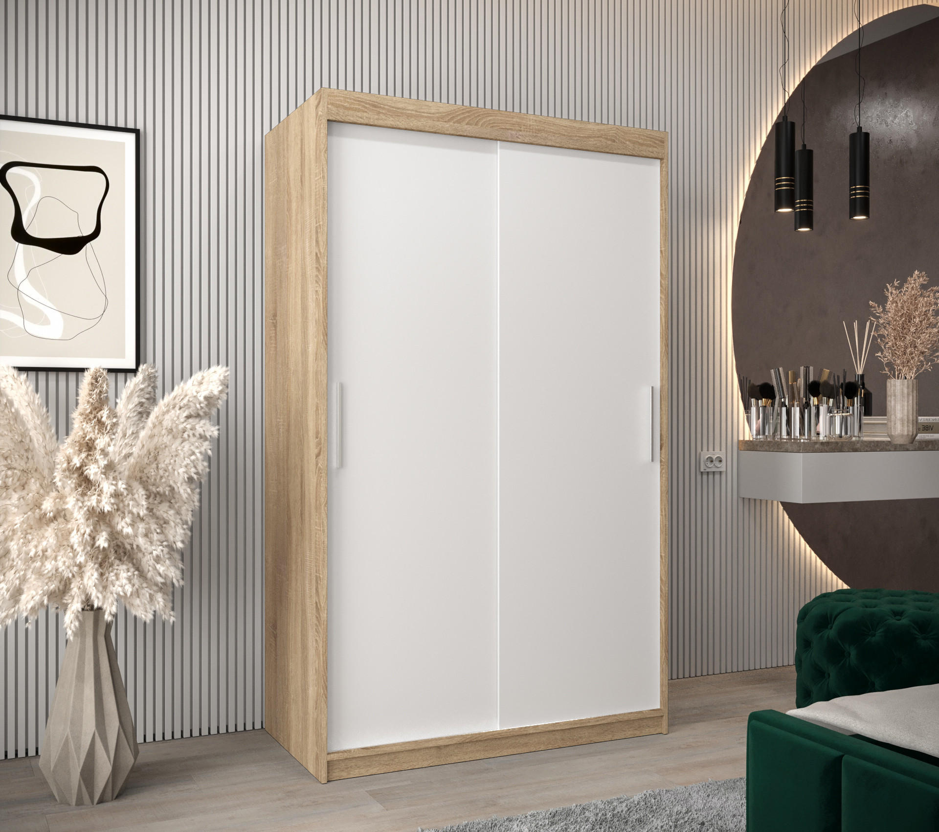 SCHWEBETÜRENSCHRANK 200/120/62 2-türig - Silberfarben/Weiß, Holz/Kunststoff (120/200/62cm) - Abiks Möbel