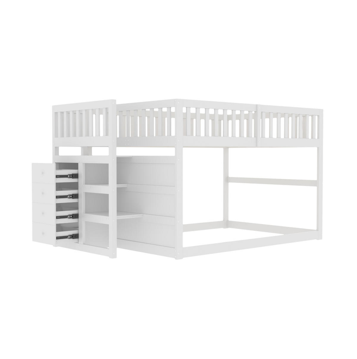 ETAGENBETT Niedriges 140/200 cm weiß mit Staufach und hohem Zaun-Design - Weiß, Holz (140/200cm) - OKWISH