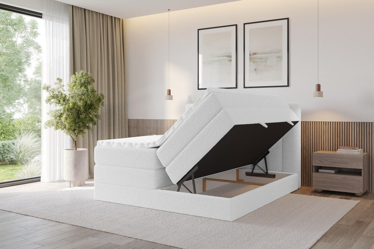 BOXSPRINGOVÁ POSTEL s matrací H3/H4 - OTTA KING - 180x200 cm Bílá - bílá, kompozitní dřevo (180/200cm) - ALTDECOR