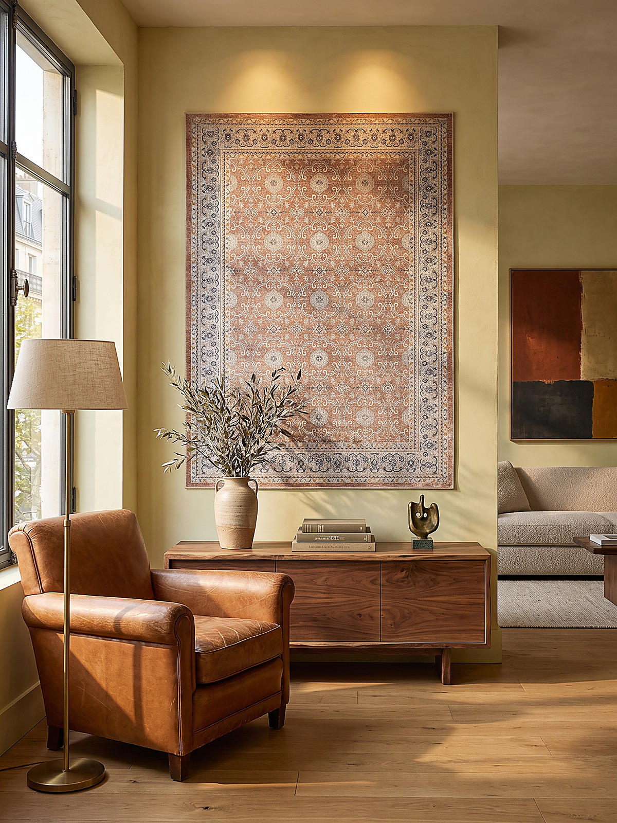 TEPPICH Kurzflor, waschbar, mit floralen Ornamenten, VERNANTE in Terrakotta-Creme, 140 x 200 cm - Rot, Textil (140/200cm) - KADIMA DESIGN