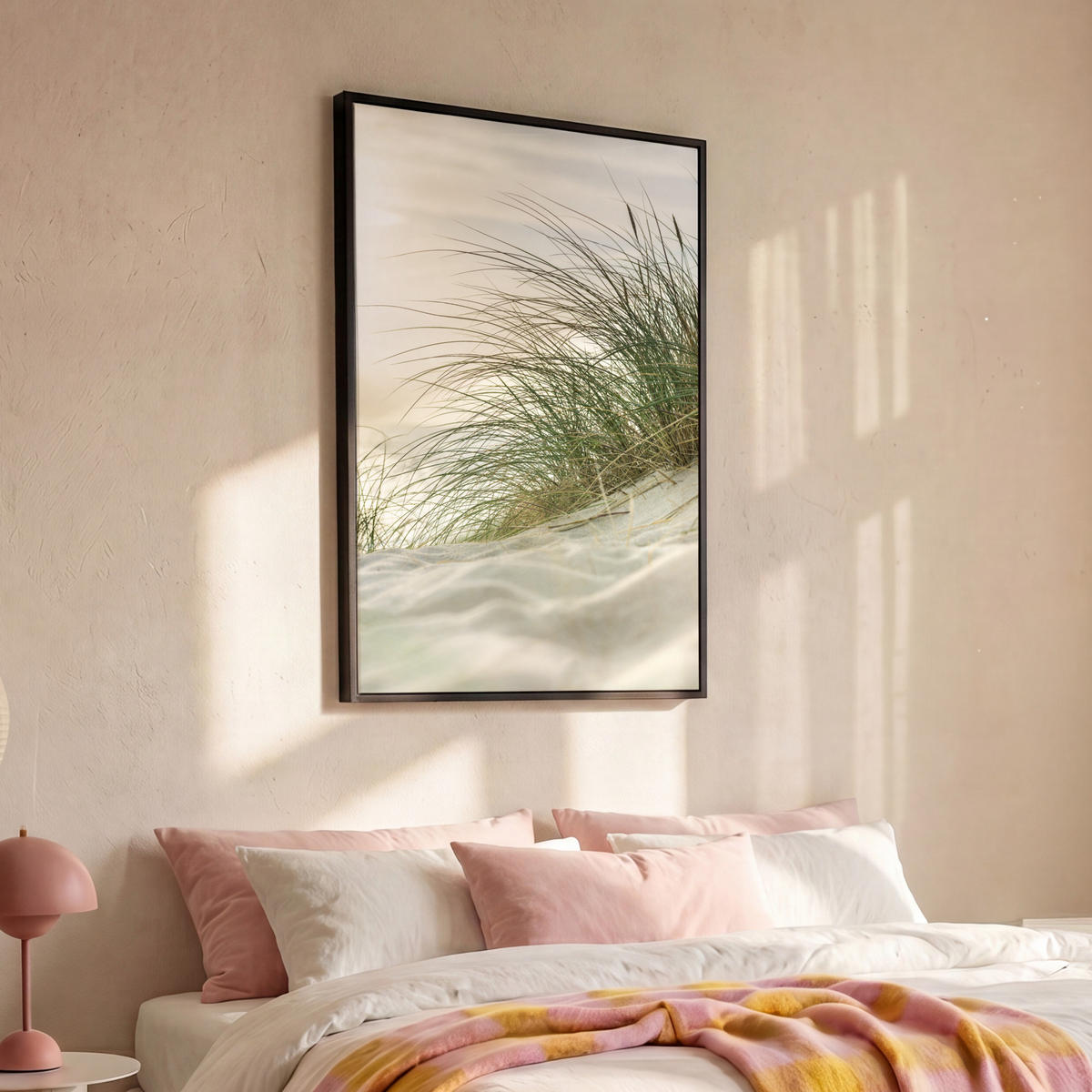 LEINWAND Bilder mit Rahmen - Dünen mit Strandhafer in der Sonne des Nationalparks Schleswig-Holsteinisches Wattenmeer - 100x150 - Creme, Textil (100/150cm) - MuchoWow