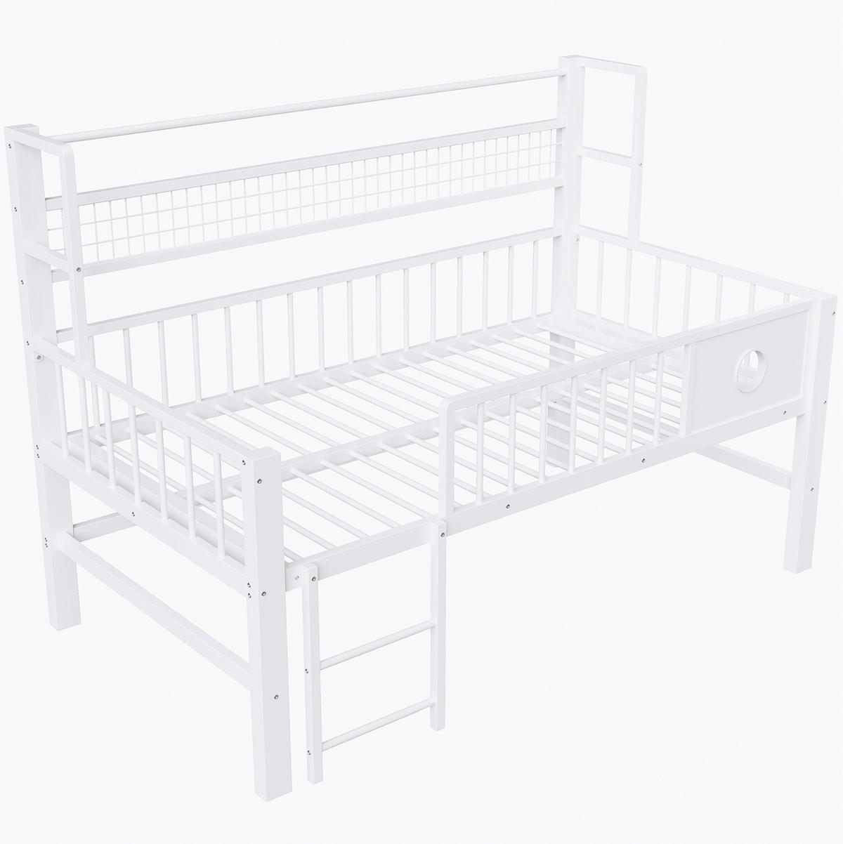 KINDERBETT 90/200 cm aus Metall mit Stauraum und Kleiderstange - Weiß, Metall (90/200cm) - Flora Grace