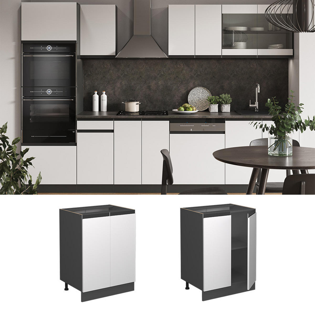 KÜCHENUNTERSCHRANK R-Line Weiß 60 cm, AP Eiche - Anthrazit/Weiß, Holzwerkstoff (60/81.6/60cm) - Vicco